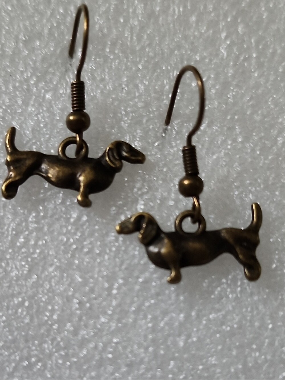 Hand Crafted Bronze Tone Dachshund Drop Earrings